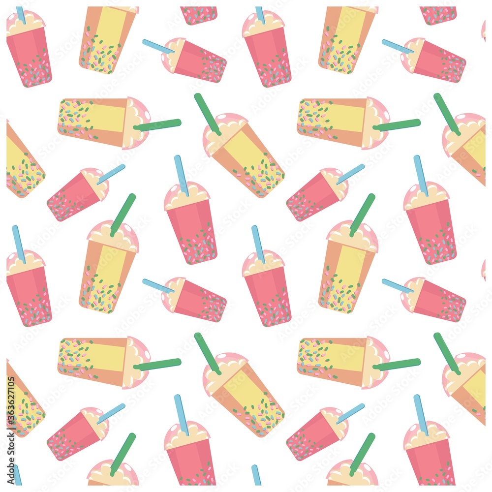 Seamless pattern background with cool cocktails in cute designed cup Seamless pattern background with cool cocktails in cute designed cup