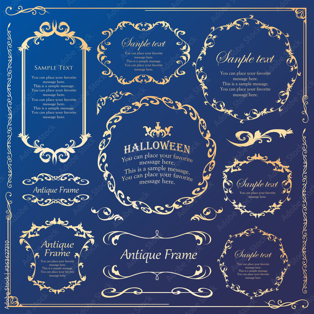 ハロウィンのフレーム素材、10月、アンティークな装飾、ビンテージな模様、植物のツタ ハロウィンのフレーム素材、10月、アンティークな装飾、ビンテージな模様、植物のツタ