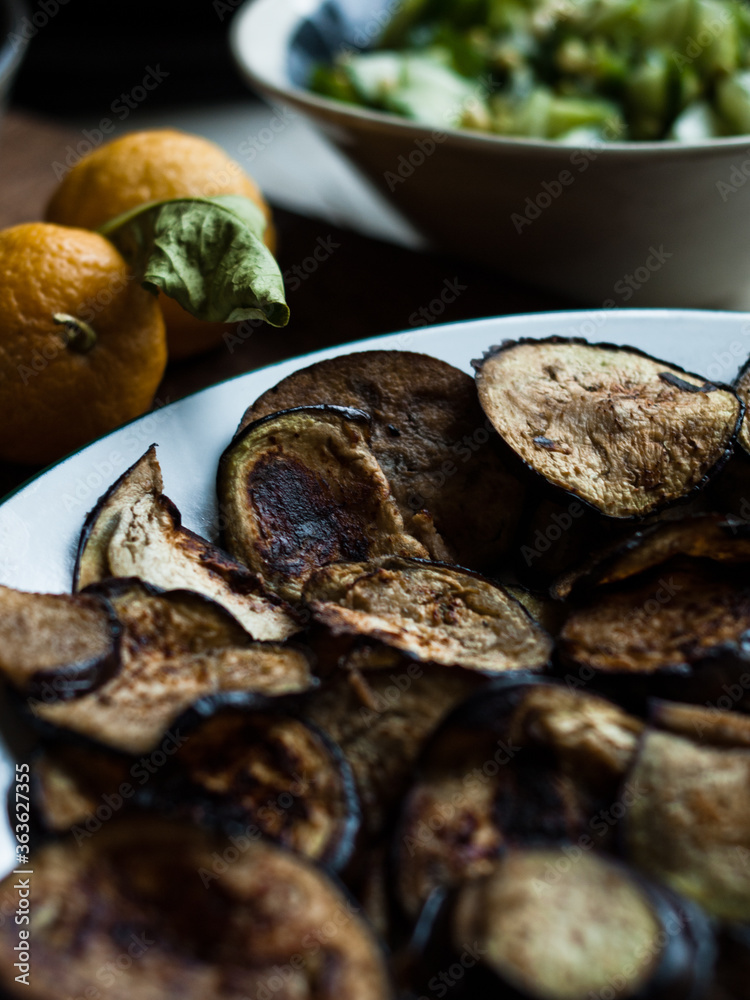 Traditional rustic food on plates and table Traditional rustic food on plates and table
