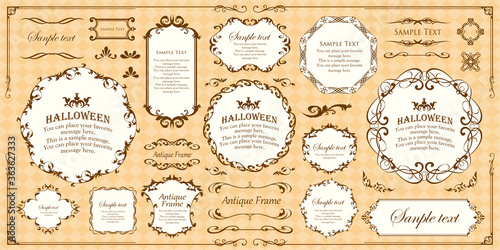 ハロウィンのフレーム素材、10月、アンティークな装飾、ビンテージな模様、植物のツタ