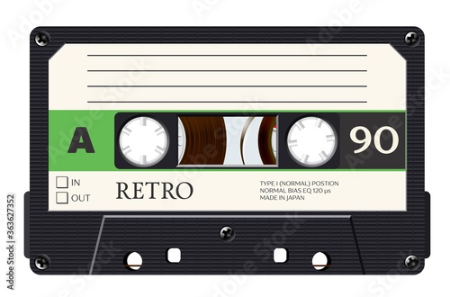 Valokuvatapetti Cassette with retro label as vintage object for 80s revival mix tape design