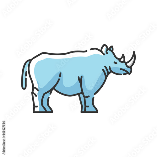 Rhinoceros RGB color icon. Exotic horned animal, african fauna. Tropical zoo mascot, endangered species. Zoology, safari. Large rhino isolated vector illustration © bsd studio