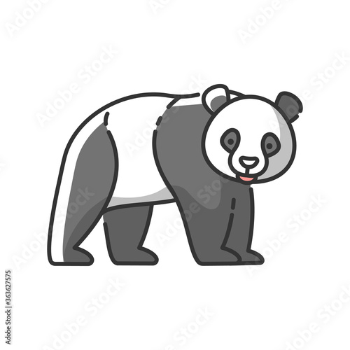 Panda bear RGB color icon. Native chinese fauna  common asian wildlife. Zoo mascot  oriental forest inhabitant. Black and white bear isolated vector illustration