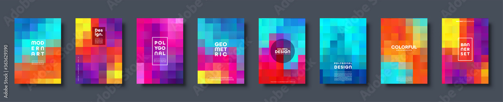 Fototapeta premium Polygonal abstract background with squares. Colorful gradient design. Low poly geometric rectangle shape modern banner. Vector illustration.