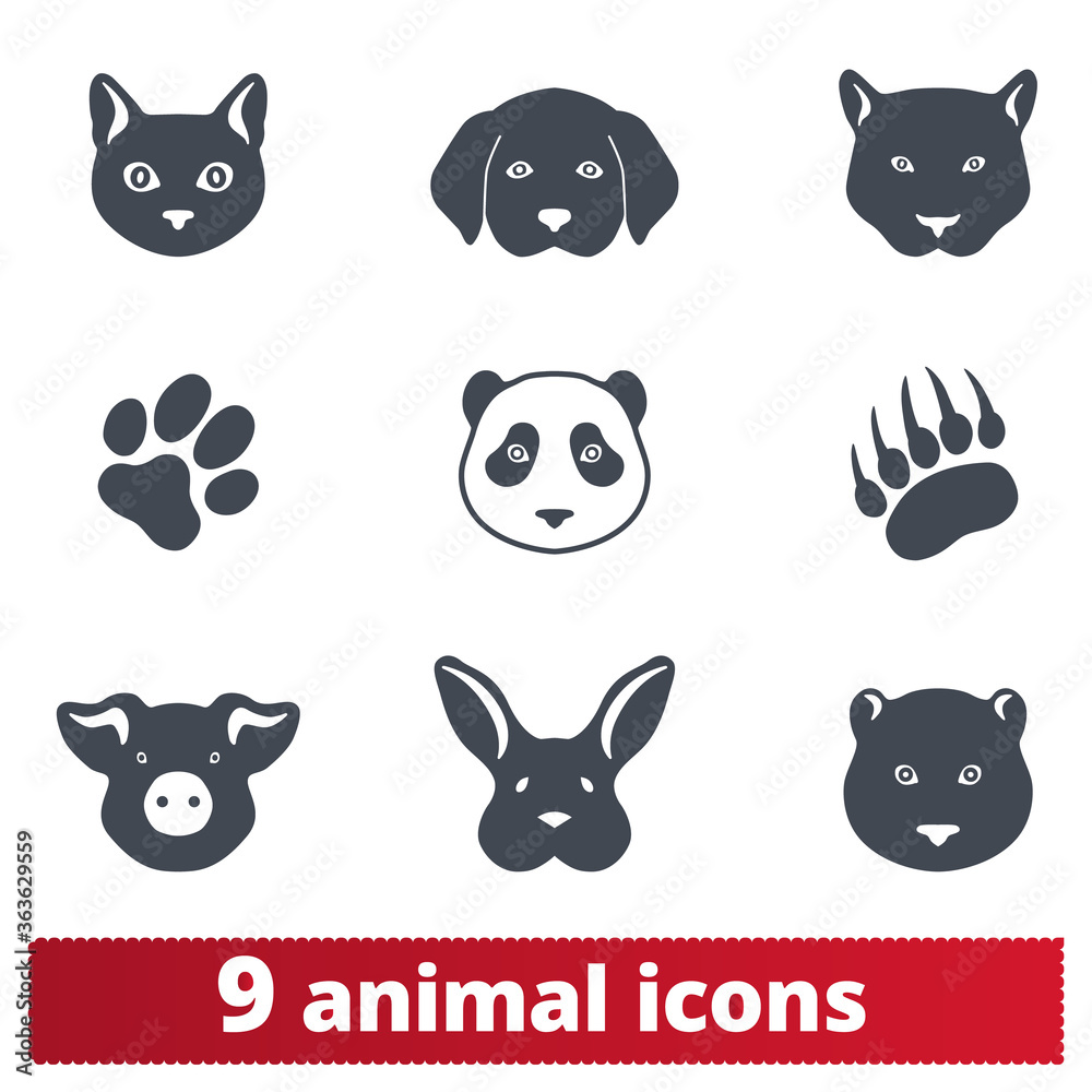 Domestic and wild animals heads and footprints Domestic and wild animals heads and footprints