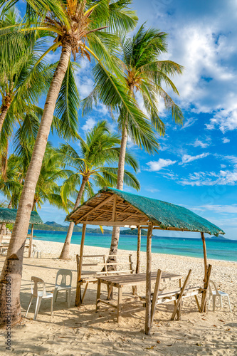 Coron  Philippines - January 3  2020  People relaxing on Malcapuya Island  Coron  Philippines.