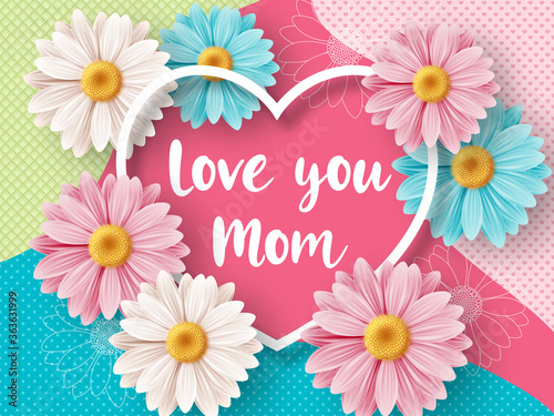 Happy Mothers day background with daisy flowers. Greeting card  invitation or sale banner template