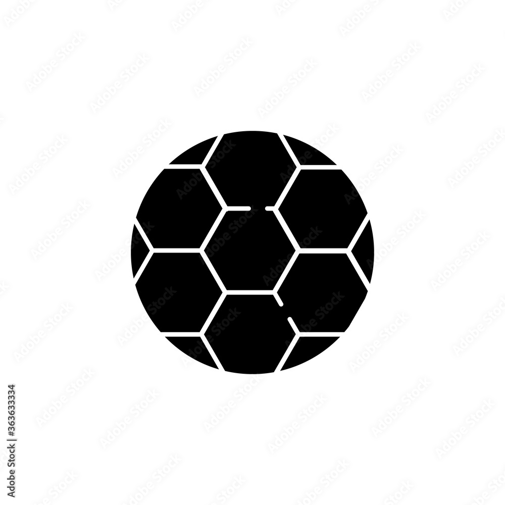 Fototapeta premium Soccer ball black glyph icon. Play football with team. Sport game gear. Classic leather checke ball. Athletic activity. Silhouette symbol on white space. Vector isolated illustration