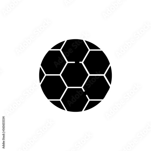 Soccer ball black glyph icon. Play football with team. Sport game gear. Classic leather checke ball. Athletic activity. Silhouette symbol on white space. Vector isolated illustration
