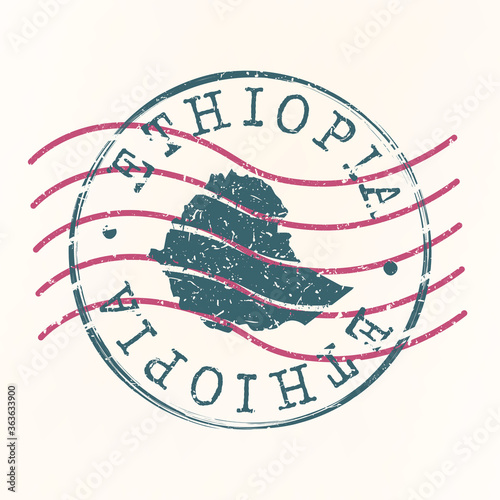 Ethiopia Stamp Postal. Map Silhouette Seal. Passport Round Design. Vector Icon. Design Retro Travel.