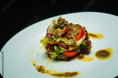 Baked Tomato Caprese Salad with Pesto Sauce