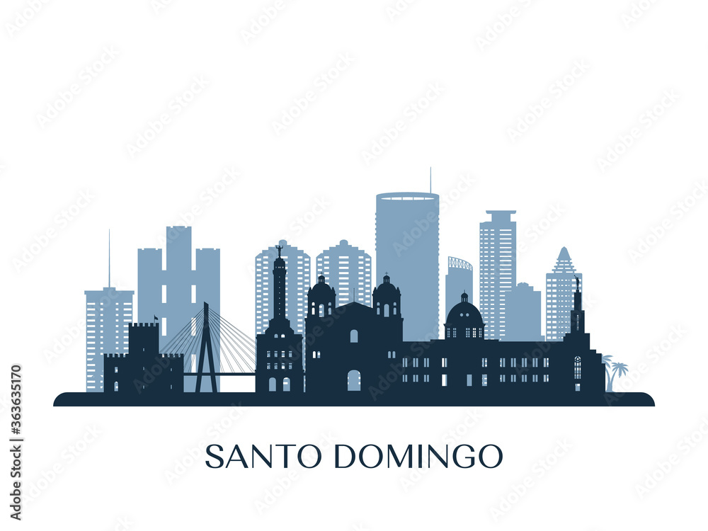 Santo Domingo skyline, monochrome silhouette. Vector illustration.