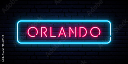 Orlando neon sign. Bright light signboard. Vector banner.