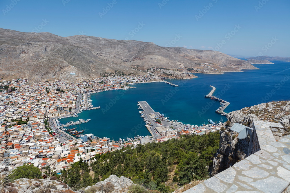 Εκτύπωση καμβά View of Pothia Town from a hill above Pothia. Kalymnos, Greece.
