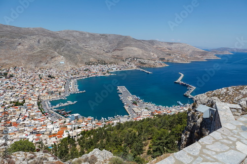 View of Pothia Town from a hill above Pothia. Kalymnos, Greece. photo