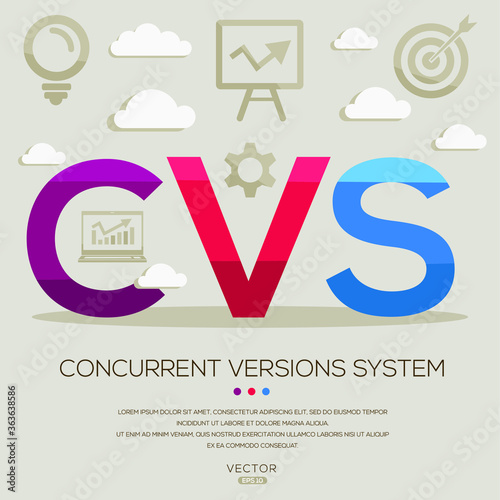 CVS mean (concurrent versions system) ,letters and icons,Vector illustration.