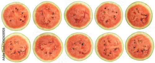 Collection of close up red watermelon isolated on white background. High quality.