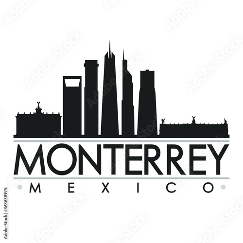 Monterrey Mexico America Skyline Silhouette Design City Vector Art Famous Buildings.