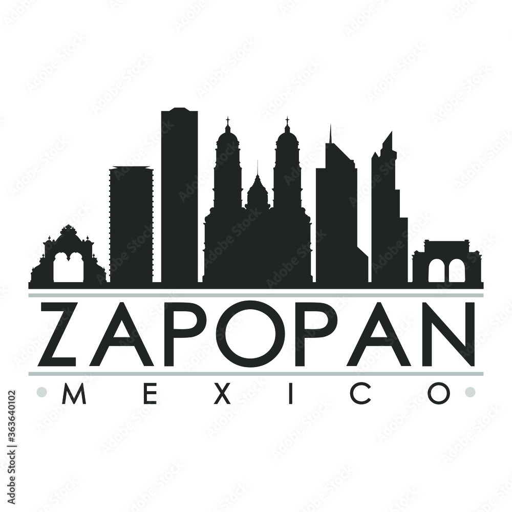 Zapopan Mexico America Skyline Silhouette Design City Vector Art Famous Buildings.