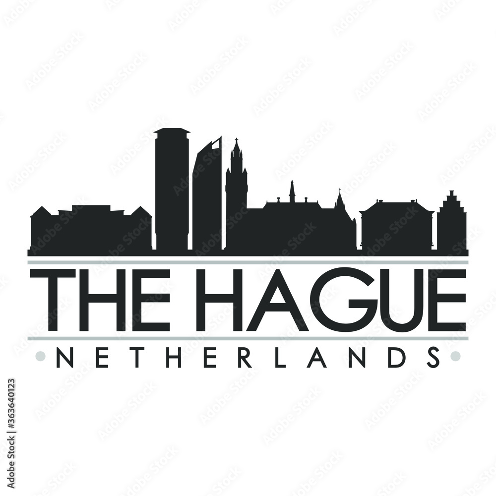 The Hague Netherlands Europe Skyline Silhouette Design City Vector Art Famous Buildings.