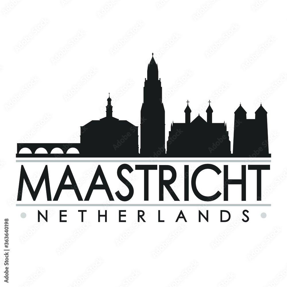Maastricht Netherlands Europe Skyline Silhouette Design City Vector Art Famous Buildings.