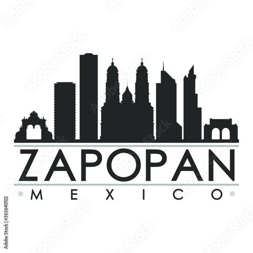 Zapopan Mexico America Skyline Silhouette Design City Vector Art Famous Buildings.