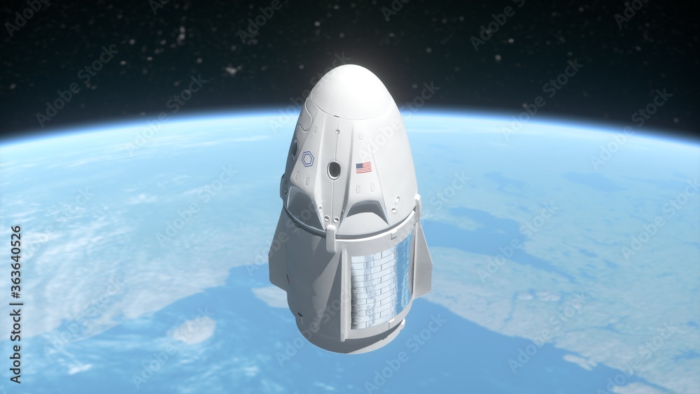 Spaceship on low earth orbit. Space travel and transportation concept