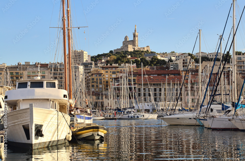 Yachts in Marseille harbor, France
