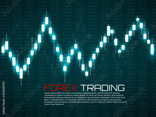 Stock market with glowing japanese candles. Forex trading graphic design concept. Abstract finance background. Vector illustration
