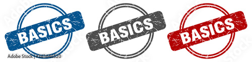 basics stamp. basics sign. basics label set photo