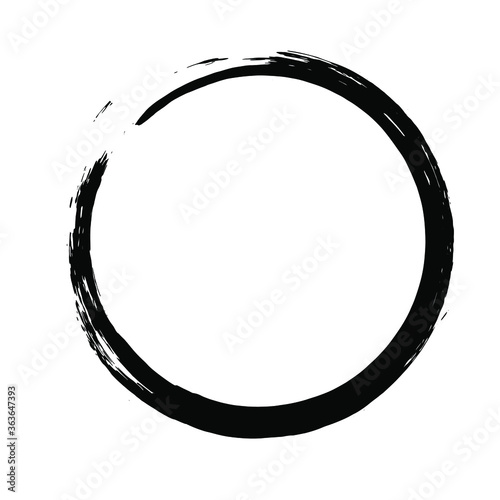 Circle ink brush stroke, black paint round frame, vector illustration.