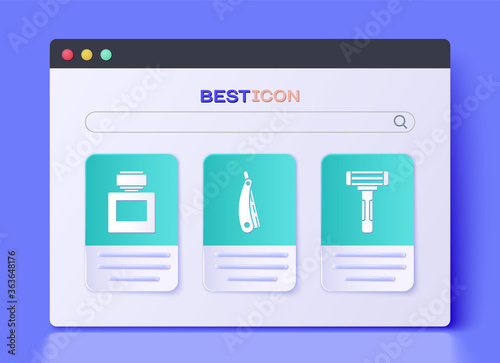 Set Straight razor, Aftershave and Shaving razor icon. Vector.