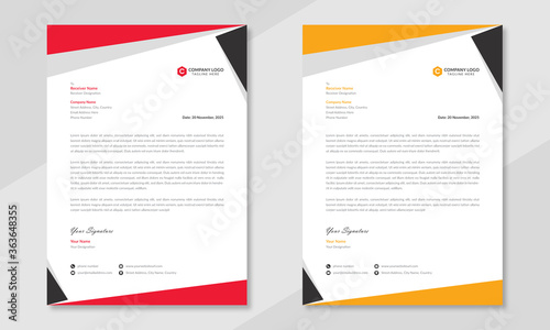 Elegant & professional letterhead template design with geometric shapes. Simple modern corporate letterhead template design in red & orange color.