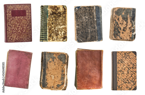 Vintage old books isolated on white background. Old Library