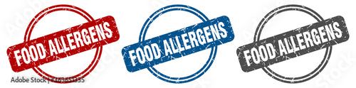 food allergens stamp. food allergens sign. food allergens label set photo