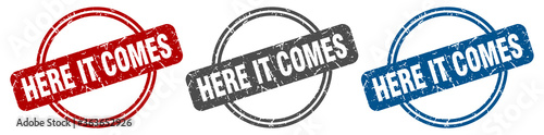 here it comes stamp. here it comes sign. here it comes label set