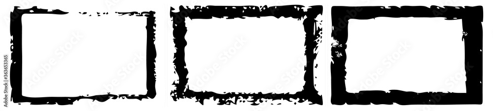 Naklejka premium Set of grunge style frames black on white background