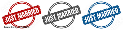 just married stamp. just married sign. just married label set