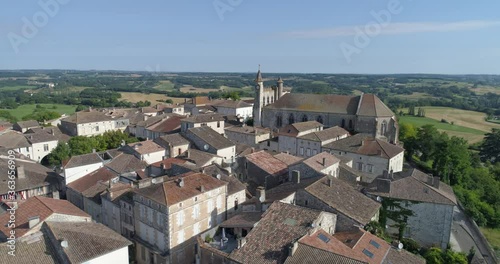 Monflanquin aerial back travelling, Lot-et-Garonne, labelled Les Plus Beaux Villages de France