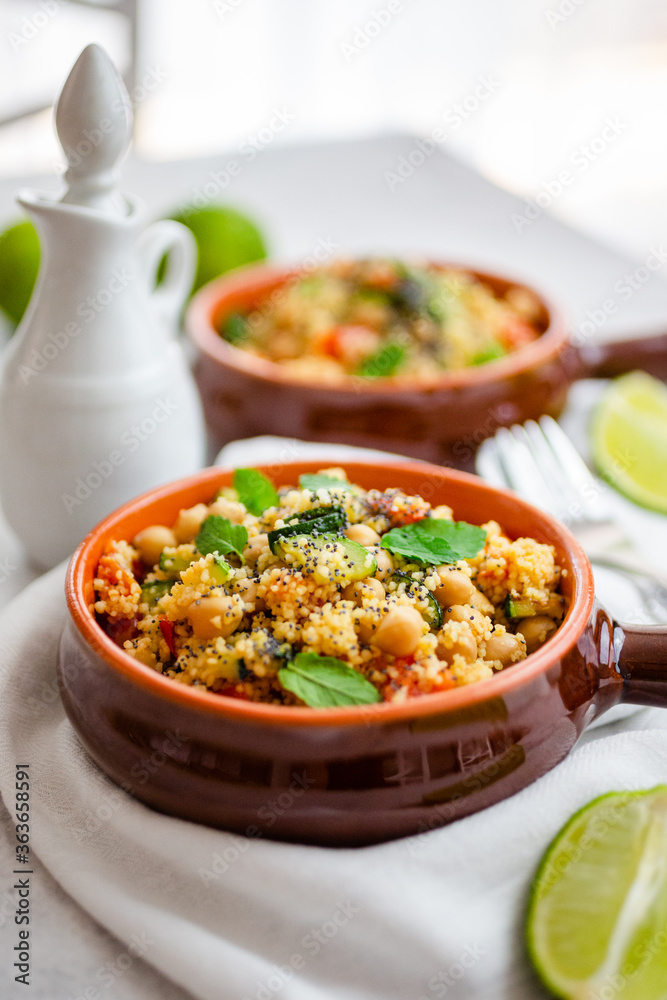 Cous cous with zucchini, lime and chickpeas Cous cous with zucchini, lime and chickpeas