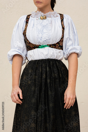 Portrait of a old fashioned lady wearing a traditional sardinian costume