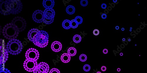 Dark pink, blue vector pattern with coronavirus elements.