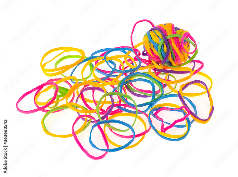 pile of colorful rubber bands isolated on white. pile of colorful rubber bands isolated on white.