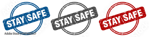 stay safe stamp. stay safe sign. stay safe label set