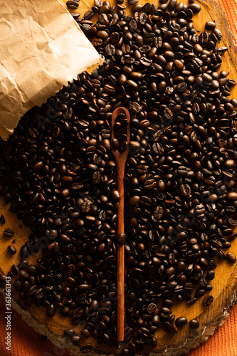 coffee beans on a wooden table