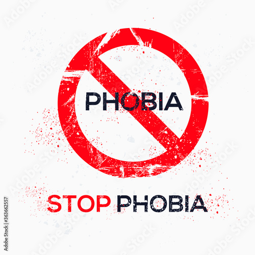 Warning sign (phobia) Greek word mean in English (an extreme or irrational fear of or aversion to something.), vector illustration.