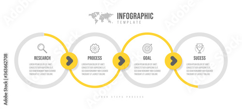 Business infographics template. Timeline with 4 arrow steps, four number options. Vector