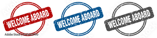 welcome aboard stamp. welcome aboard sign. welcome aboard label set