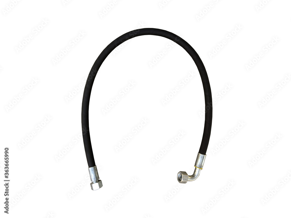 Hydraulic high pressure hose isolated on the white background. New spare parts. Hydraulic high pressure hose isolated on the white background. New spare parts.