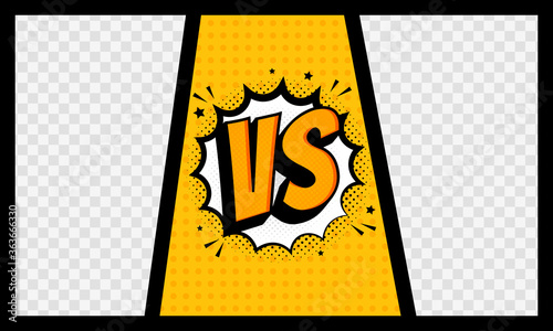 Versus VS letters fight in comics style in frame with transparent backdrop. Vector flat illustration
